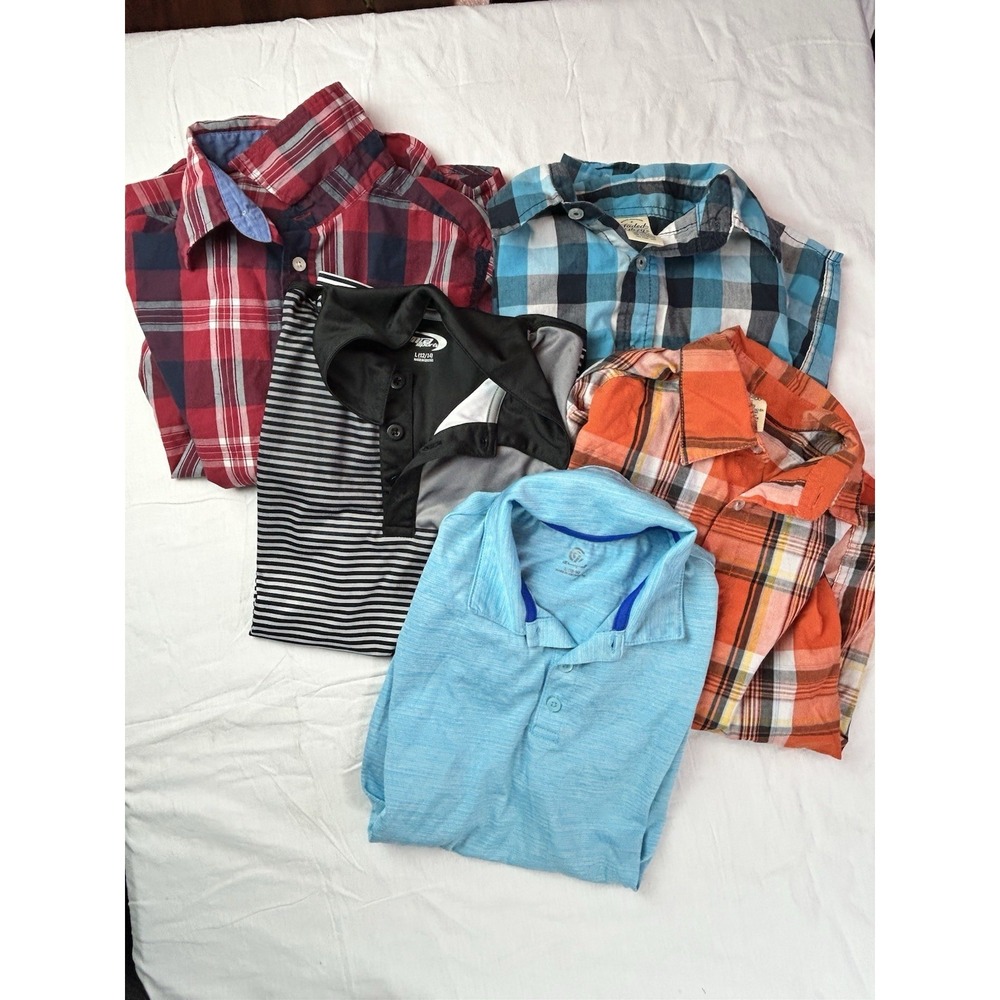Boys Shirt Lot Lg 10/12 Short Sleeve 3 Button Front 2 Polo